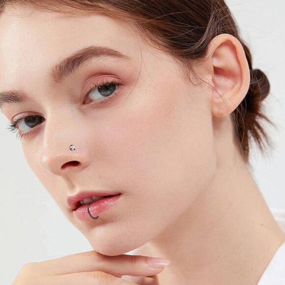 29Pcs Black Stainless Steel Nose Rings Hoops Studs Body Jewelry Gift - Picture 6 of 7